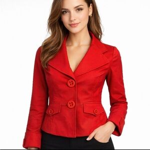 Women’s Red Cropped Short Blazer Jacket Size 8 Eccoci Oversized Button/snaps